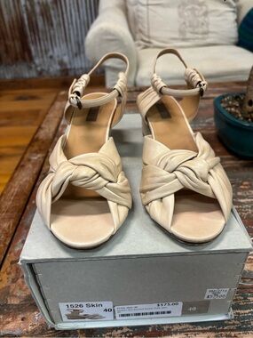 Stephen Braided Cream Leather Ankle-Strap Sandals.